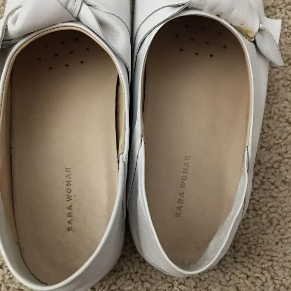Zara women leather mule plimsolls with bow size 8 ref: 1751/101